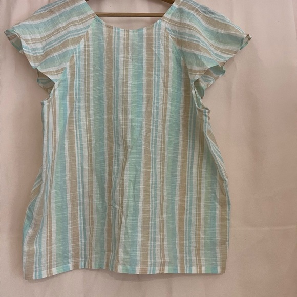 French Laundry Green Blue Ruffled Bib Collar Blouse - Picture 5 of 8